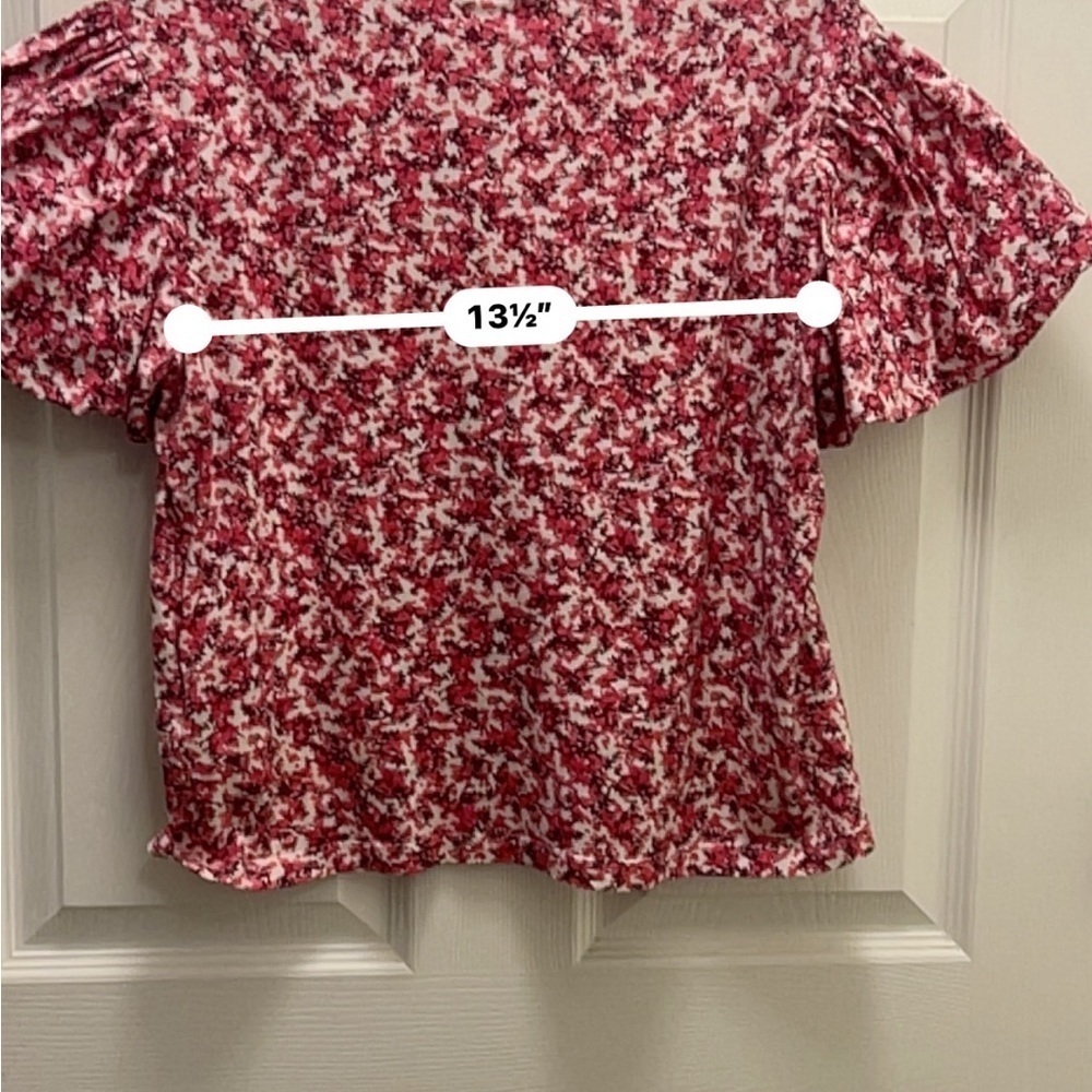 ZARA red floral puffy sleeve t shirt size medium - Picture 4 of 5